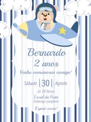 Convite Aniversário Ursinho Aviador para Editar Online