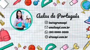 Cartão de Visita Aulas de Português com Tema Escolar para Editar
