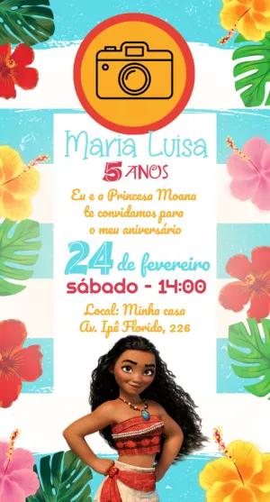 Convite de Aniversário Moana com Foto para Editar Online