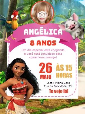Convite de Aniversário Moana com Foto para Editar Online