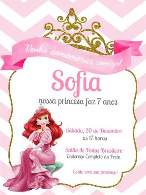 Convite de Aniversário Pequena Sereia Ariel Editável Online
