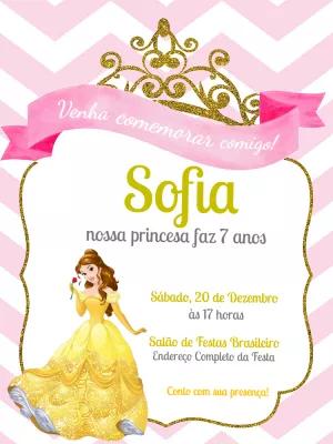 Convite Aniversário Princesa Bela para Editar Online