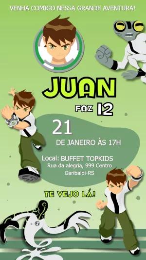 Convite de Aniversário Ben 10 com Personagens para Editar Online