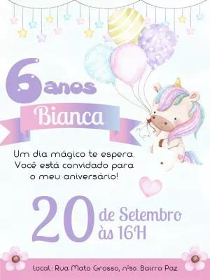 Convite de Aniversário Unicórnio Mágico para Editar Online