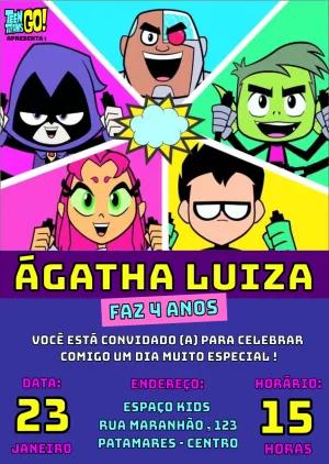 Convite de Aniversário Jovens Titãs com a Turma Reunida Editável