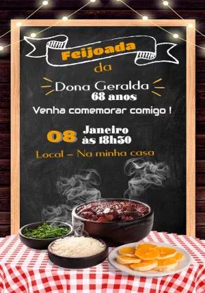 Convite de Feijoada Aniversário Chalkboard para Editar Online