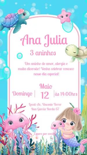 Convite Aniversário Fundo do Mar com Sereia para Editar