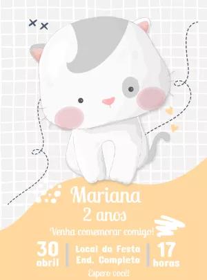 Convite Aniversário Gatinho Fofo para Editar Online