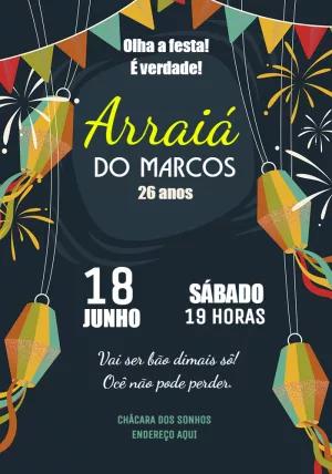 Convite Arraiá de Aniversário com Balões para Editar Online