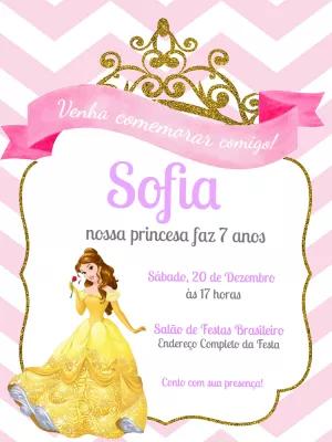 Convite Aniversário da Princesa Bela para Editar Online
