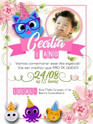 Convite Bolofofos Floral com Foto para Editar Online