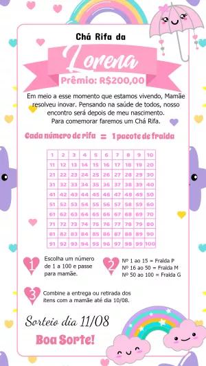 Chá Rifa Chuva de Amor com Cartela de Números para Editar