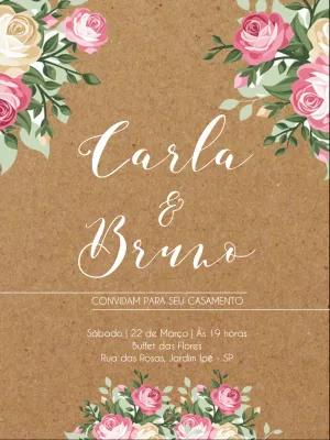 Convite de Casamento Rústico Floral para Editar Online