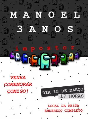 Convite Aniversário Among Us com Impostor para Editar Online