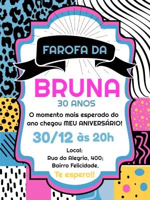 Convite Festa Farofa Colorido e Divertido para Editar Online