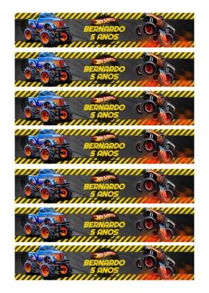 Rótulo para Garrafa Hotwheels Monster Truck Editável Online
