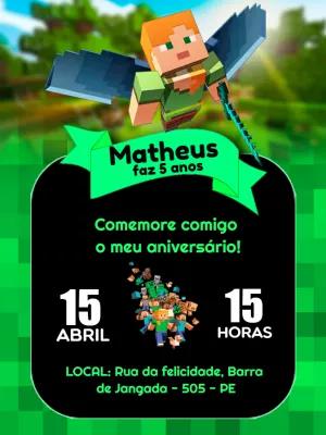 Convite de Aniversário Minecraft para Editar Online