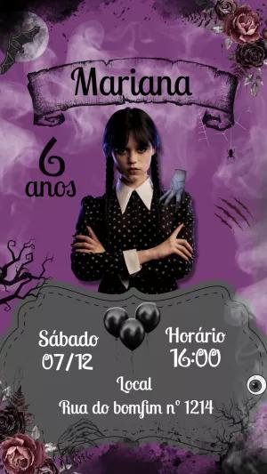 Convite Aniversário Wandinha Addams para Editar Online