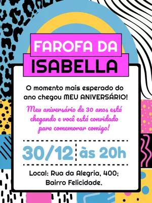 Convite de Aniversário Farofa Anos 90 para Editar Online
