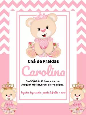 Convite Chá de Fraldas Ursinha Princesa para Editar Online