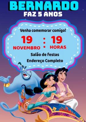 Convite Aniversário Aladdin e Jasmine Editável Online