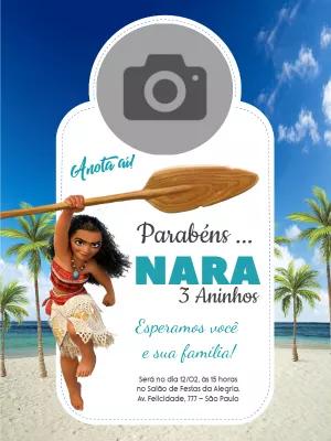 Convite de Aniversário Moana com Foto para Editar Online