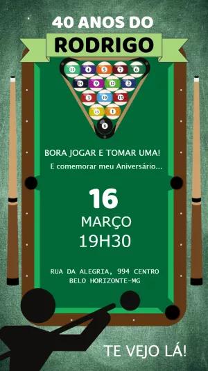 Convite de Aniversário Tema Sinuca para Editar Online