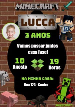 Convite Aniversário Minecraft com Foto para Editar Online