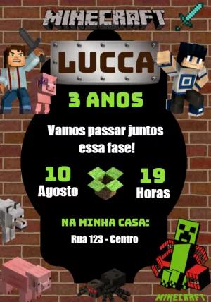 Convite de Aniversário Minecraft com Personagens para Editar Online