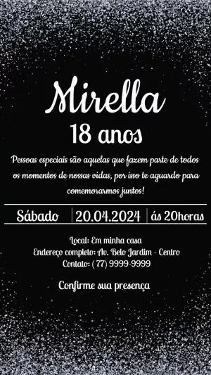 Convite de Aniversário Glitter Preto e Prata para Editar Online