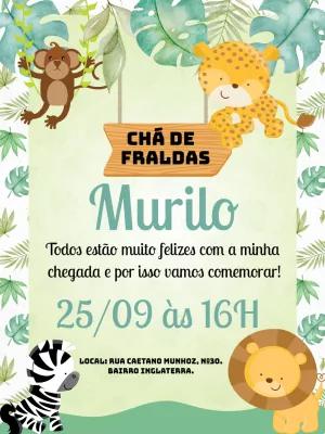 Convite Chá de Fraldas Safari com Animais para Editar Online