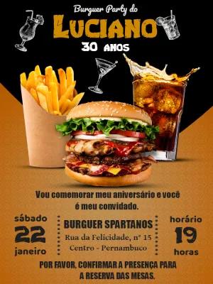 Convite de Aniversário Festa Hambúrguer para Editar Online