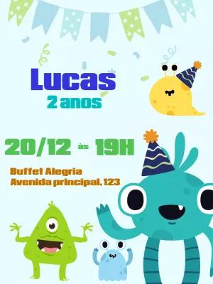 Convite de Aniversário Monstrinhos para Editar Online
