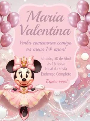 Convite de Aniversário Minnie Realeza Rosa para Editar Online