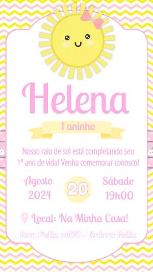 Convite Aniversário Raio de Sol Menina para Editar Online