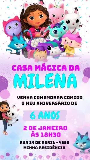 Convite Aniversário Casa Mágica da Gabby para Editar Online
