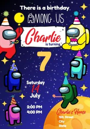 Among Us Birthday Invitation with Crewmates to Edit Online