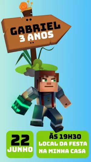 Convite Aniversário Minecraft com Personagem para Editar Online