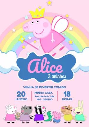 Convite Aniversário Peppa Pig Fada para Editar Online