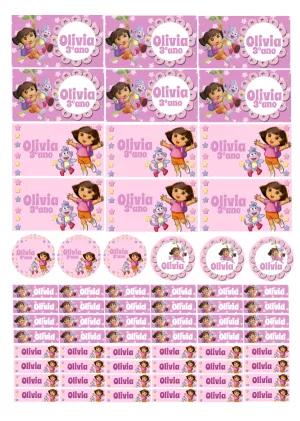 Kit Etiqueta Escolar Dora Aventureira para Editar Online