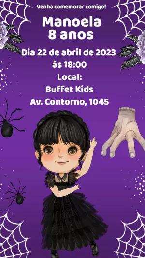 Convite de Aniversário Wandinha Addams para Editar Online