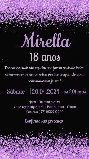 Convite de Aniversário com Glitter Roxo para Editar Online