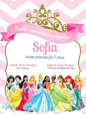 Convite de Aniversário Princesas Disney para Editar Online