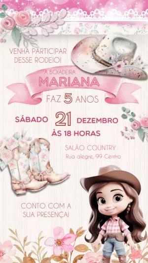 Convite Aniversário Boiadeira Rosa Delicado para Editar