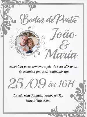 Convite Bodas de Prata com Foto para Editar Online