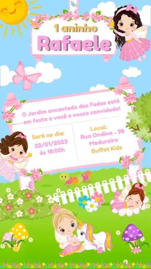 Convite Aniversário Jardim das Fadas para Editar Online