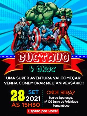 Convite de Aniversário Vingadores para Editar Online