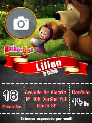 Convite Aniversário Masha e o Urso com Foto para Editar