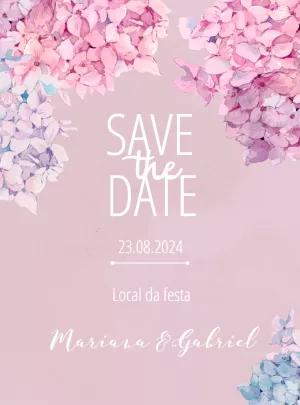 Save the Date Casamento Floral com Hortênsias para Editar