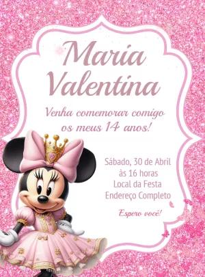 Convite Aniversário Minnie Realeza para Editar Online